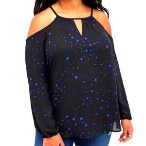 TORRID Black Blue Star Print Cold Shoulder Georgette Top Size 3 22-24 3X
